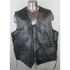 Vintage BONUS Black Leather Vest‎ USA Made Size 60 Big Oversized Biker Grunge